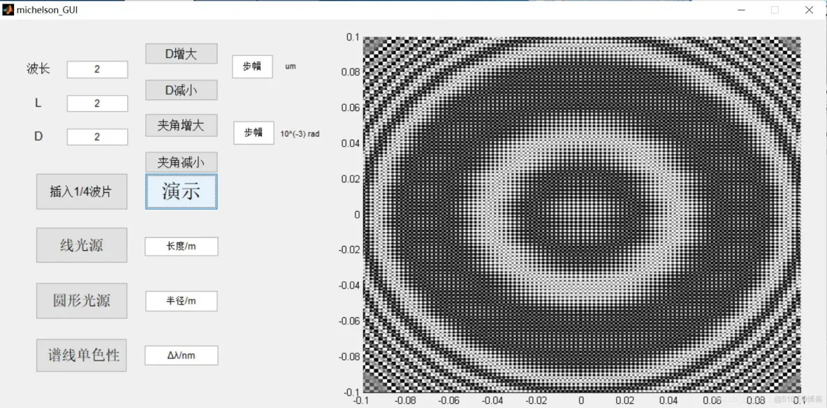 【光学】基于matlab GUI迈克尔逊实验仿真【含Matlab源码 060期】_ide_02